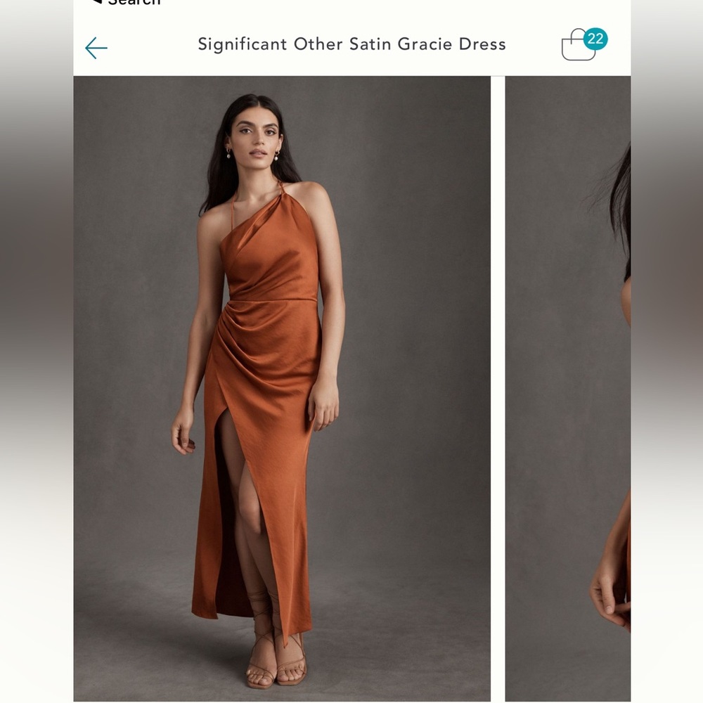 Significant Other Satin Gracie Dress - Orange Satin One-Shoulder Greco-Roman